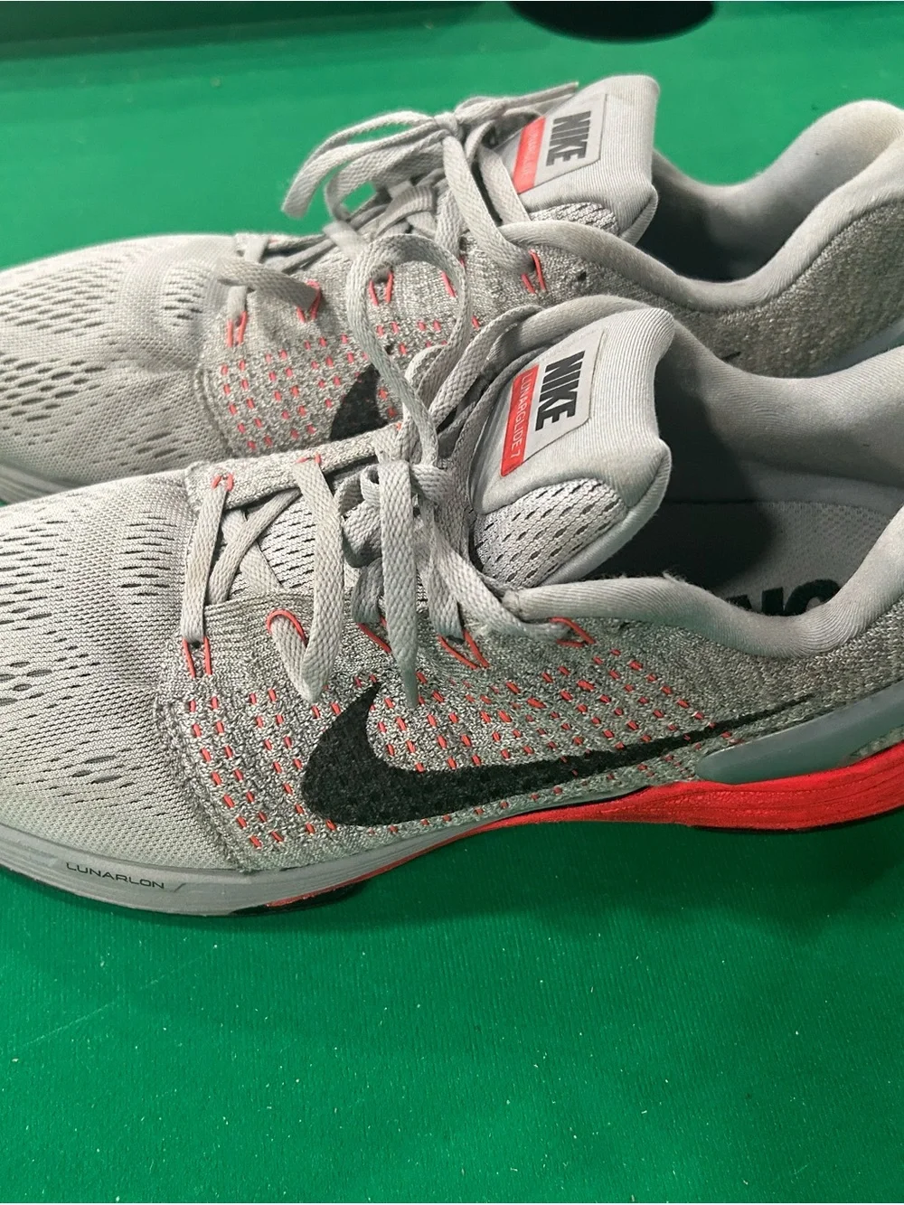 Nike Men's Lunarglide 7 Running Shoes - Light Gray with Coral Accents